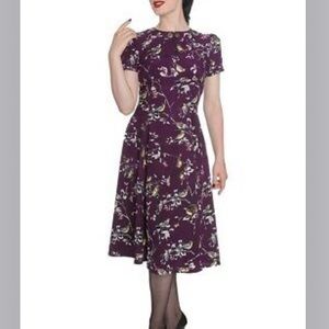 Hell Bunny Vixen Purple bird print dress XXL EUC
